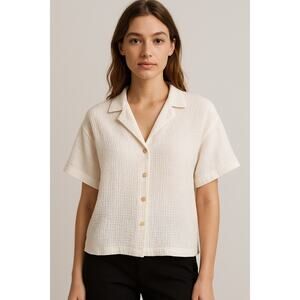 Altar'd State 100% Cotton Top White Button Down Blouse, Womens Sz L NEW